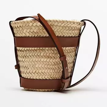 Сумка Massimo Dutti Mini Woven Basket, бежевый/коричневый