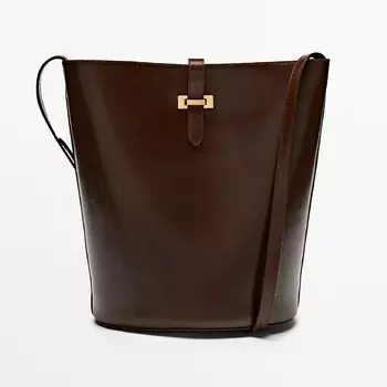 Сумка Massimo Dutti Nappa Leather Bucket With Buckle, коричневый