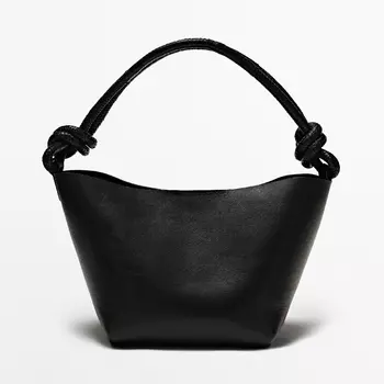 Сумка Massimo Dutti Nappa Leather Crossbody With Knot Detail, черный