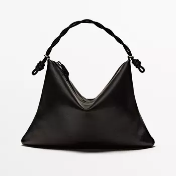 Сумка Massimo Dutti Nappa Leather Shoulder With Knot Detail, черный