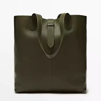 Сумка Massimo Dutti Nappa Maxi Bucket, хаки