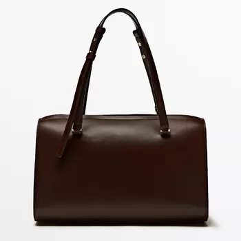 Сумка Massimo Dutti Plain Leather Bowling, коричневый