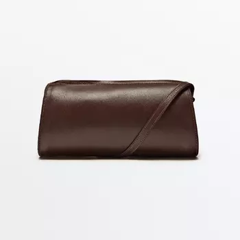 Сумка Massimo Dutti Plain Leather Cylindrical Crossbody, коричневый