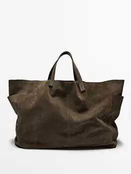 Сумка макси из спилковой кожи Massimo Dutti, зеленый