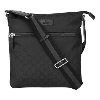 Сумка men's logo leather logo stripe webbing shoulder strap nylon shoulder messenger bag black Gucci, черный