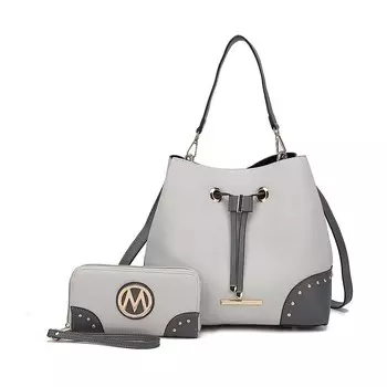 Сумка-мешок Candice Color Block из коллекции MKF и кошелек в тон MKF Collection, цвет Light Grey Charcoal