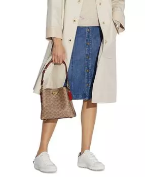 Сумка-мешок COACH Willow Bucket In Signature Canvas, коричневый