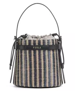Сумка-мешок Giove Mini Bucket из рафии, зерненой кожи Furla, черный