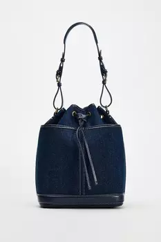 Сумка-мешок из джинсовой ткани макси со сборками ZARA, деним синий