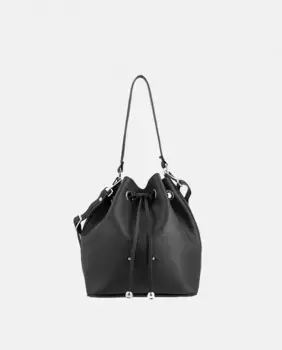 Сумка-мешок из холста и кожи с фирменной аппликацией El Potro, черный