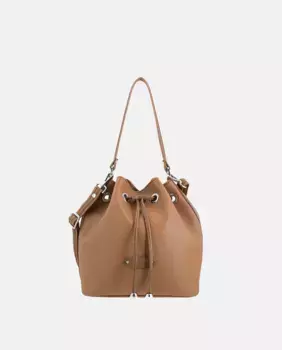 Сумка-мешок из холста и кожи с фирменной аппликацией El Potro, коричневый