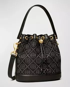 Сумка-мешок из плотной ткани с монограммой T Tory Burch, цвет Black
