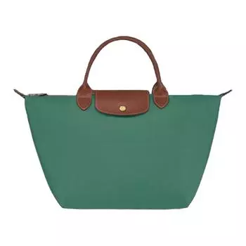 Сумка-мешок Le Pliage из полиамидного холста с кожаной отделкой, женская, среднего размера, цвет шалфей LONGCHAMP