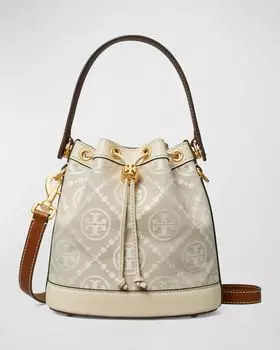 Сумка-мешок с Т-образной монограммой Tory Burch, цвет Ivory