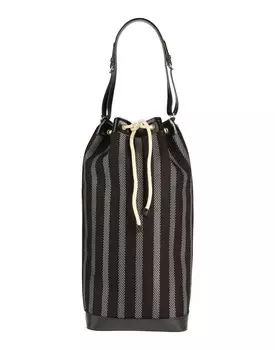 Сумка-мешок Saint Laurent текстильная с полосками, черно-серый