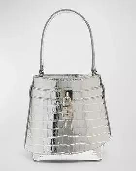 Сумка-мешок Shark Lock из кожи с тиснением под крокодила металлизированного цвета Givenchy, цвет Light Silver
