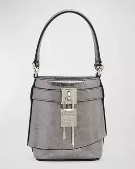 Сумка-мешок Shark Lock Micro из металлизированной ламинированной кожи Givenchy, цвет Silvery Grey