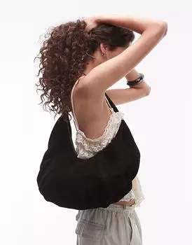 Сумка-мешок Topshop Sterling из натуральной замши черного цвета
