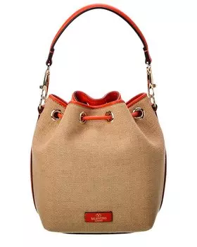 Сумка-мешок Valentino из ткани и кожи с логотипом VLogo, коричневый