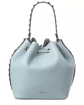 Сумка-мешок Valentino Rockstud из зернистой кожи, синий