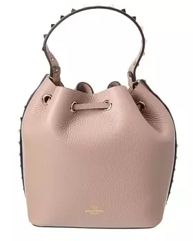 Сумка-мешок Valentino Rockstud из зернистой кожи, розовый