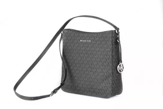 Сумка-мессенджер через плечо Jet Set Large Signature (черная фирменная) Michael Kors