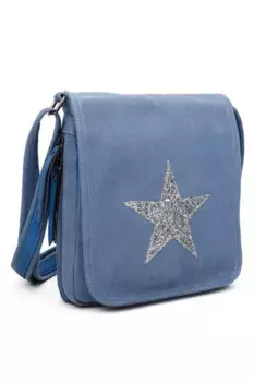 Сумка-мессенджер из парусины через плечо среднего размера с тройной молнией и клапаном в виде звезды Fontanella Fashion, синий
