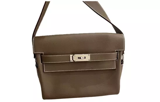 Сумка-мессенджер Kelly Togo из телячьей кожи, через плечо, большой размер, женская, размер 18, Etoupe Elephant Gray HERMES