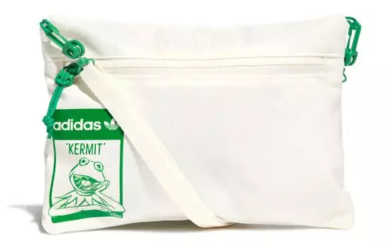 Сумка-мессенджер KERMIT POUCH Collaboration из полиэстера, сумка через плечо, обычная, унисекс Adidas Originals, белый/зеленый/мультколор