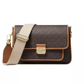 Сумка-мессенджер Michael Michael Kors Bradshaw Medium Logo And Leather, коричневый