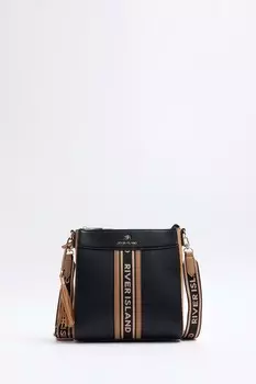 Сумка-Мессенджер с длинным ремнем из тесьмы River Island, черный