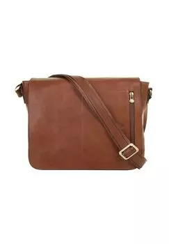 Сумка-мессенджер с отделением для ноутбука, натуральная кожа, производство Италия pike, коричневый