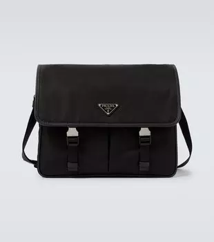 Сумка-мессенджер с отделкой из кожи Re-Nylon Prada, черный