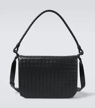 Сумка-мессенджер Swing Intrecciato из кожи Bottega Veneta, Kaki-Vintage Silver
