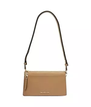 Сумка-мессенджер женская Michael Kors кожаная с логотипом, бежевый
