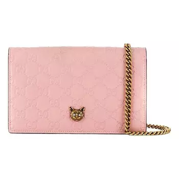 Сумка metallic logo embossing leather chain shoulder messenger bag pink Gucci, розовый