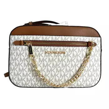 Сумка Michael Kors Jet Set East West Chain, коричнево-белый