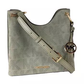 Сумка Michael Kors Joan Large Perforated Suede Leather Slouchy, серо-зеленый