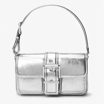 Сумка Michael Michael Kors Colby Medium Metallic Leather, серебристый