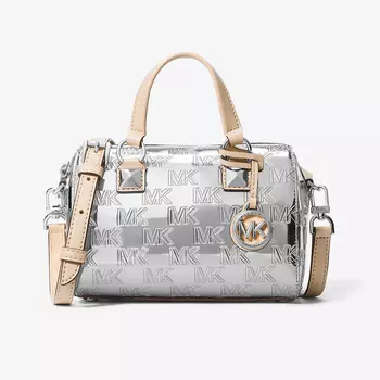 Сумка Michael Michael Kors Grayson Small Logo Embossed Patent Duffel Crossbody, серебристый