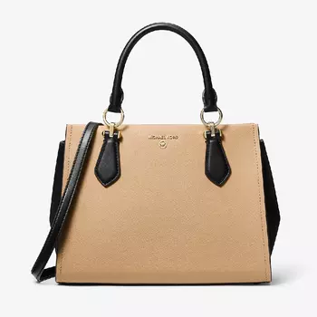 Сумка Michael Michael Kors Marilyn Medium Two-Tone Saffiano Leather, светло-коричневый/черный