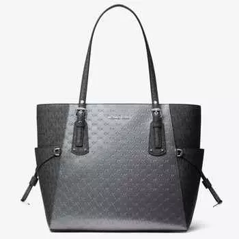 Сумка Michael Michael Kors Voyager Small Embossed Patent Leather and Logo, темно-серый
