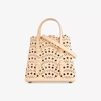Сумка mina 16 из кожи с лазерной обработкой и верхней ручкой Alaia, цвет peche