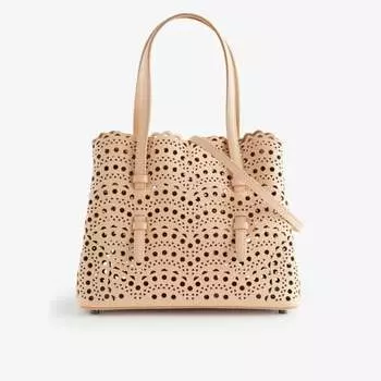 Сумка mina 25 из кожи с лазерной обработкой и верхней ручкой Alaia, цвет peche