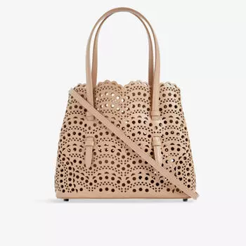 Сумка Mina Wave 25 из кожи с лазерной обработкой и верхней ручкой Alaia, цвет sable