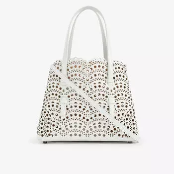 Сумка Mina Wave 25 из кожи с лазерной обработкой и верхней ручкой Alaia, цвет blanc optique