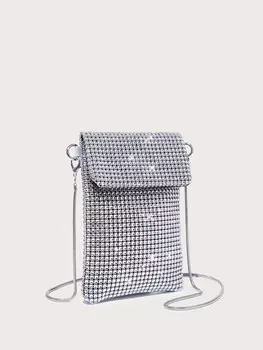 Сумка-мини со стразами, серебряный
