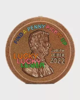 Сумка-минодьер Lucky Penny Disc с кристаллами Judith Leiber Couture, цвет Silver/Copper