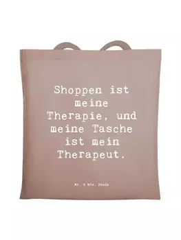 Сумка Mr. & Mrs. Panda Tragetasche Spruch Shoppen ist meine Therapie, ..., коричневая пастель