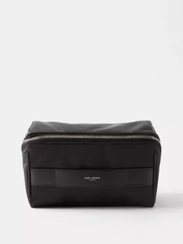 Сумка-мыльник с кожаной ручкой и тиснением логотипа Saint Laurent, черный